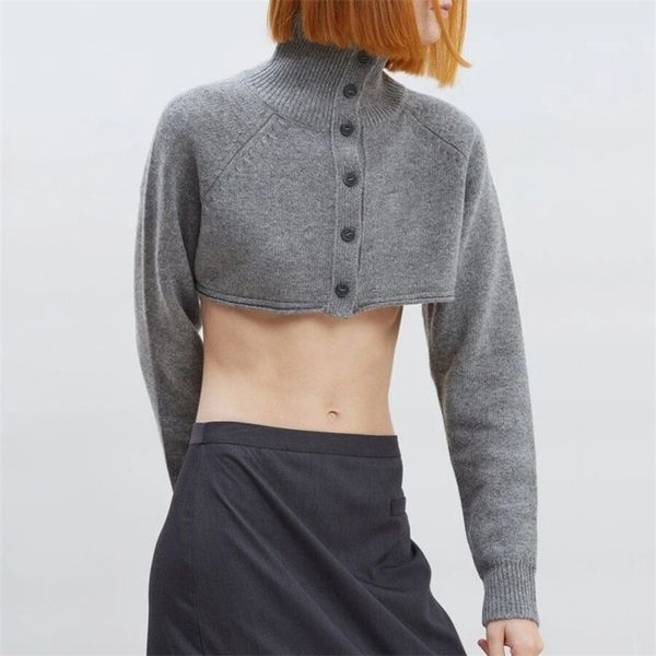 spring and autumn women's casual solid color high neck long sleeve short sweater 210430, White
spring and autumn women's casual solid color high neck long sleeve short sweater 210430, White