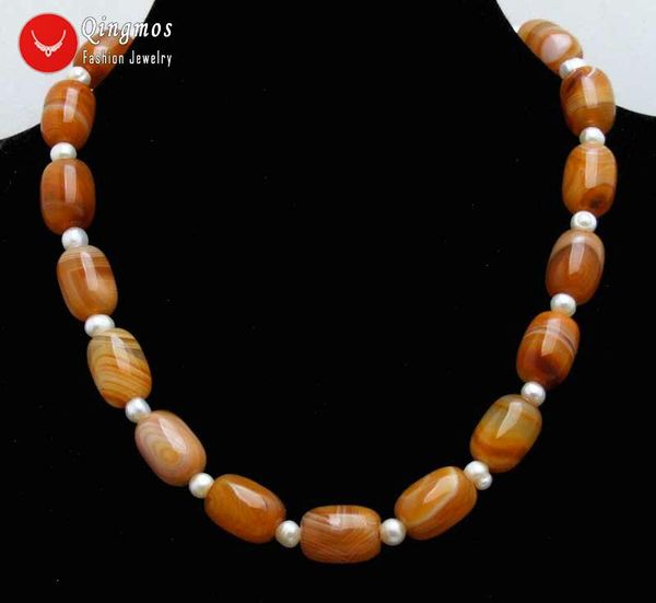 qingmos natural red striped agates chokers necklace for women with 12*16mm barrel shape and white pearl jewelry, Golden;silver
qingmos natural red striped agates chokers necklace for women with 12*16mm barrel shape and white pearl jewelry, Golden;silver