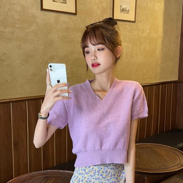 loose summer knitted t shirts casual style women's clothing v-neck solid korean clothes tees fashion brand ladies crop t-shirt, White
loose summer knitted t shirts casual style women's clothing v-neck solid korean clothes tees fashion brand ladies crop t-shirt, White