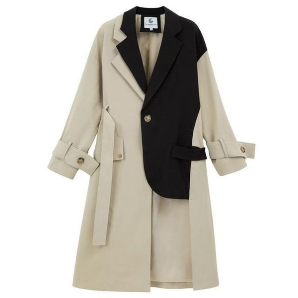 women's trench coats spring and autumn commuter simple suit stitching irregular slim windbreaker female mid-length coat overknee, Tan;black
women's trench coats spring and autumn commuter simple suit stitching irregular slim windbreaker female mid-length coat overknee, Tan;black