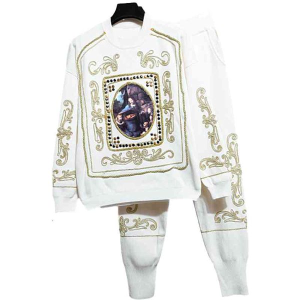women's two piece pants autumn painting embroidery loose long sleeve knitted sweater + casual little feet set outfits g515 yz7y, White
women's two piece pants autumn painting embroidery loose long sleeve knitted sweater + casual little feet set outfits g515 yz7y, White