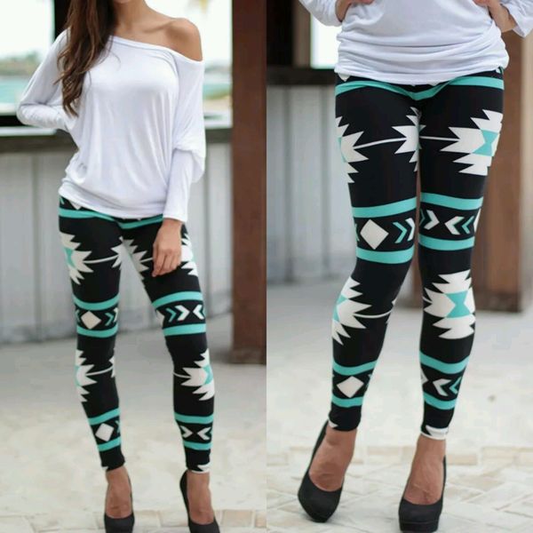 women's pants leggings irregular pattern print pencil a953, Black;white