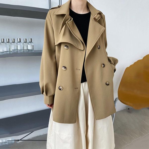 women's trench coats 2021 autumn women coat fashion double breasted turn down collar mid length with belt casual jacket, Tan;black
women's trench coats 2021 autumn women coat fashion double breasted turn down collar mid length with belt casual jacket, Tan;black
