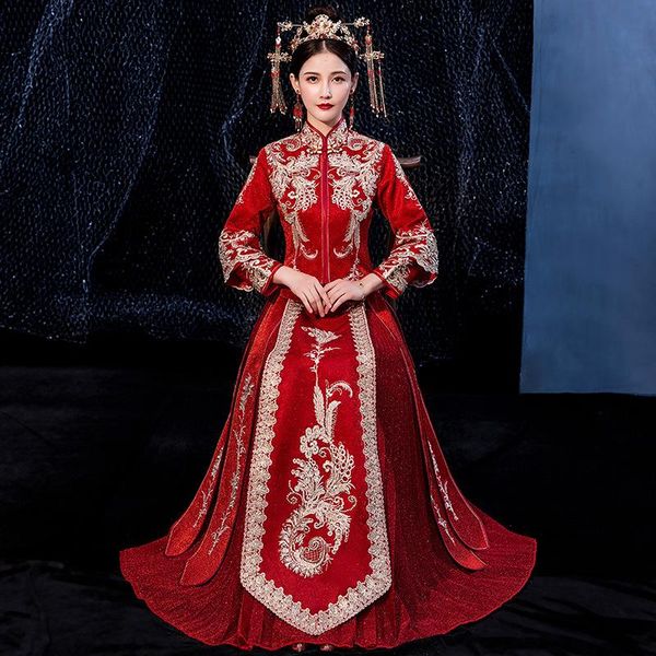 royal wedding cheongsam bride vintage chinese traditional tang suit qipao embroidery formal marry dress ethnic clothing, Red
royal wedding cheongsam bride vintage chinese traditional tang suit qipao embroidery formal marry dress ethnic clothing, Red