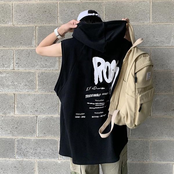 men's hoodies & sweatshirts ins men sleeveless hoodie sweatshirt male fashion clothing with hat 2021 autumn long design lose for, Black 
men's hoodies & sweatshirts ins men sleeveless hoodie sweatshirt male fashion clothing with hat 2021 autumn long design lose for, Black