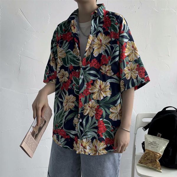 men's casual shirts hawaiian flower shirt fashion loose short sleeve summer beach style oversized, White;black
men's casual shirts hawaiian flower shirt fashion loose short sleeve summer beach style oversized, White;black
