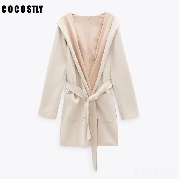 women's trench coats autumn hooded coat for women fashion loose suede tie belt waist jackets elegant pockets female, Tan;black
women's trench coats autumn hooded coat for women fashion loose suede tie belt waist jackets elegant pockets female, Tan;black