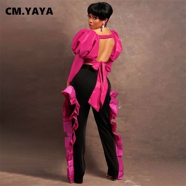 cm.yaya women two 2 piece set pull long sleeve backless crop and ruffles side patchwork pants matching outfit tracksuit 220315, White
cm.yaya women two 2 piece set pull long sleeve backless crop and ruffles side patchwork pants matching outfit tracksuit 220315, White