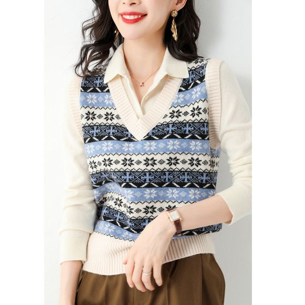knitted bottomed vt women's 2021 autumn winter loose national style sleevels waistcoat sweater, Black;white
knitted bottomed vt women's 2021 autumn winter loose national style sleevels waistcoat sweater, Black;white