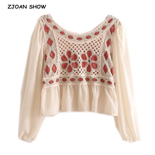 women's blouses & shirts 2021 ethnic retro long puff sleeve spliced lace crochet flower short shirt women loose pullover cropped b, White
women's blouses & shirts 2021 ethnic retro long puff sleeve spliced lace crochet flower short shirt women loose pullover cropped b, White
