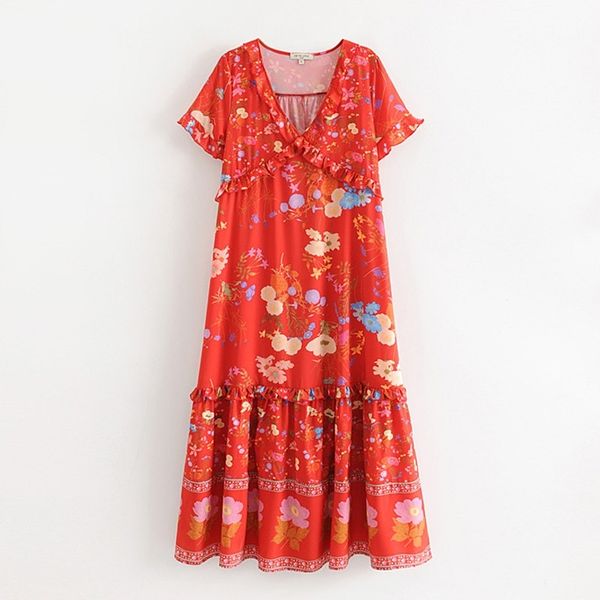 red floral flower print v neck short sleeve summer maxi long dress d1316 210514, Black;gray
red floral flower print v neck short sleeve summer maxi long dress d1316 210514, Black;gray