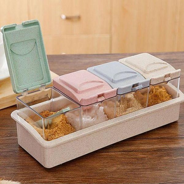 storage bottles & jars seasoning box wheat straw with spoon 4-compartment spice container condiment for sugar salt
storage bottles & jars seasoning box wheat straw with spoon 4-compartment spice container condiment for sugar salt