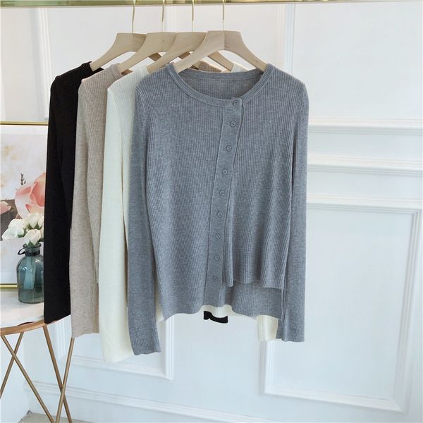 spring solid all-match single breasted thin cardigans women casual irregular long sleeve knitted o-neck femme sweater 210514, White
spring solid all-match single breasted thin cardigans women casual irregular long sleeve knitted o-neck femme sweater 210514, White