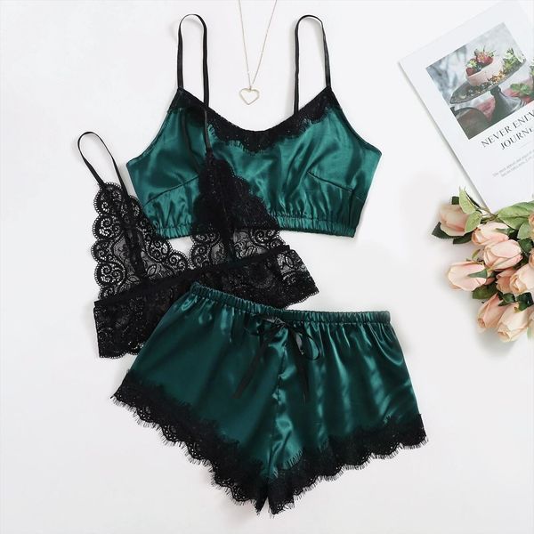 3pcs satin lace pajamas set women sleepwear v neck camisole bra and shorts sleeveless home suit pijama homesuit, Black;red
3pcs satin lace pajamas set women sleepwear v neck camisole bra and shorts sleeveless home suit pijama homesuit, Black;red