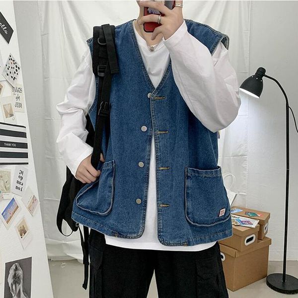 men's vests spring and autumn vintage jeans vest korean fashion brand student sleeveless loose short jacket, Black;white
men's vests spring and autumn vintage jeans vest korean fashion brand student sleeveless loose short jacket, Black;white