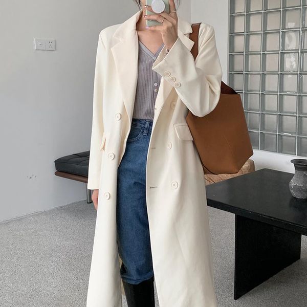 women's wool & blends korean women coat autumn chic french lapel double row buckle waist open fork long suit, Black
women's wool & blends korean women coat autumn chic french lapel double row buckle waist open fork long suit, Black