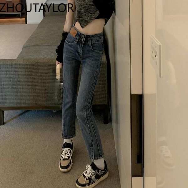 Women's Jeans ZHOUTAYLOR Women Button High Waisted Straight Zippers Ankle-Length Pants Femme Office Lady Autumn Trousers Female, Blue
Women's Jeans ZHOUTAYLOR Women Button High Waisted Straight Zippers Ankle-Length Pants Femme Office Lady Autumn Trousers Female, Blue