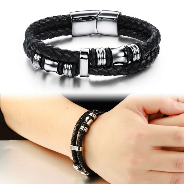 men's 12mm stainless leather steel charm bracelet double layers multilayer braided silver knot biker magnetic clasp bangle, Golden;silver
men's 12mm stainless leather steel charm bracelet double layers multilayer braided silver knot biker magnetic clasp bangle, Golden;silver