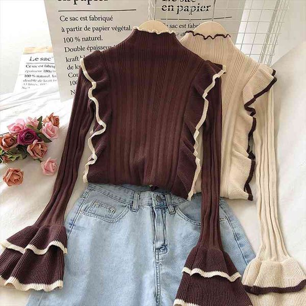 autumn korean elegant vintage sweaters ol flare sleeve ruffles jumper femme hit color patchwork turtleneck sueter mujer, White;black
autumn korean elegant vintage sweaters ol flare sleeve ruffles jumper femme hit color patchwork turtleneck sueter mujer, White;black