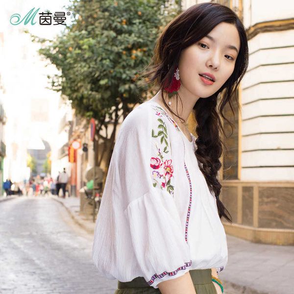 women's blouses & shirts blouses summer women clothing pure cotton vintage floral embroidery retro blouse loose style pullover shirt wu, White
women's blouses & shirts blouses summer women clothing pure cotton vintage floral embroidery retro blouse loose style pullover shirt wu, White