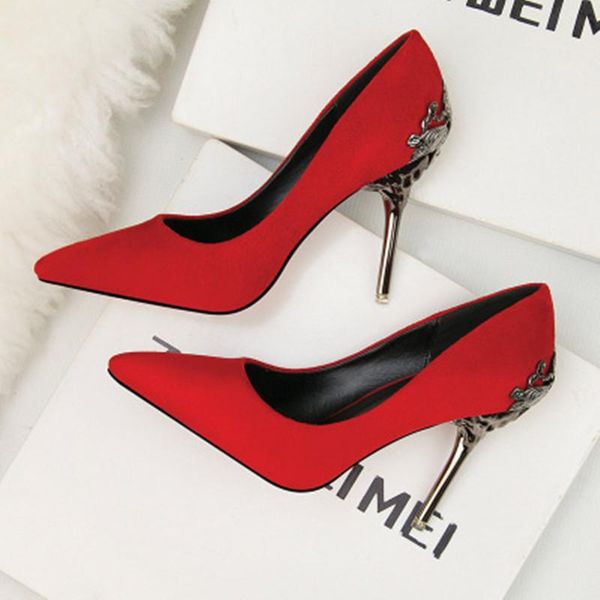 dress shoes fashion pointed single women's wedding red bride metal hollow suede heels, Black
dress shoes fashion pointed single women's wedding red bride metal hollow suede heels, Black