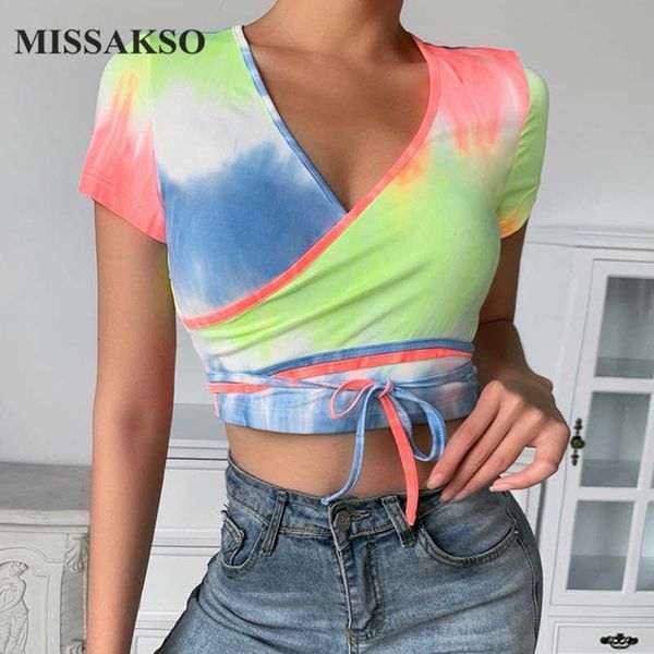 missakso summer women crop slim lace up streetwear short sleeve lady v neck holiday tie dye shirt 210625, White
missakso summer women crop slim lace up streetwear short sleeve lady v neck holiday tie dye shirt 210625, White