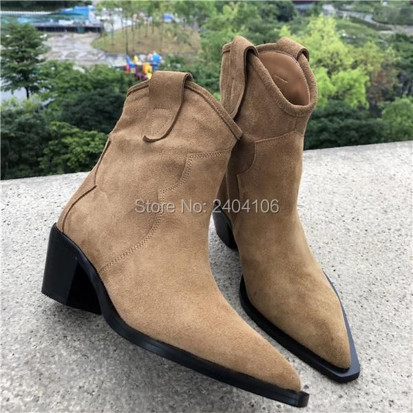 boots suede brown pointed toe short booties woman stacked cuban heel vintage shoes slip on western cowboy for women, Black
boots suede brown pointed toe short booties woman stacked cuban heel vintage shoes slip on western cowboy for women, Black