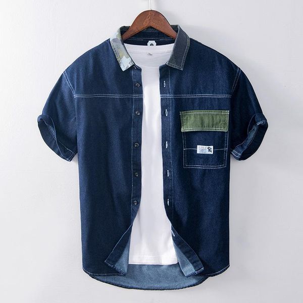 men's casual shirts summer short sleeve square collar youth blue denim shirt, White;black
men's casual shirts summer short sleeve square collar youth blue denim shirt, White;black