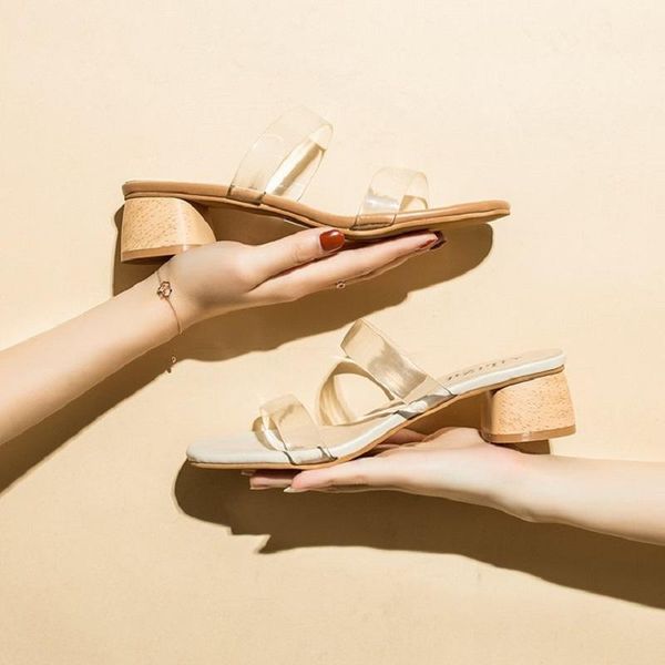slippers ladies transparent sandals and korean style simple versatile temperament high-heeled, Black
slippers ladies transparent sandals and korean style simple versatile temperament high-heeled, Black