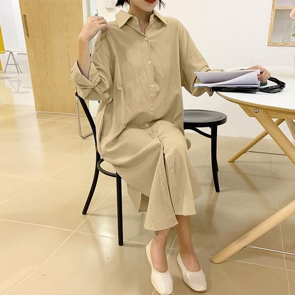 women autumn sundress elegant solid shirt dress casual long sleeve midi vestidos female lapel button robe plus size dresses, Black;gray
women autumn sundress elegant solid shirt dress casual long sleeve midi vestidos female lapel button robe plus size dresses, Black;gray
