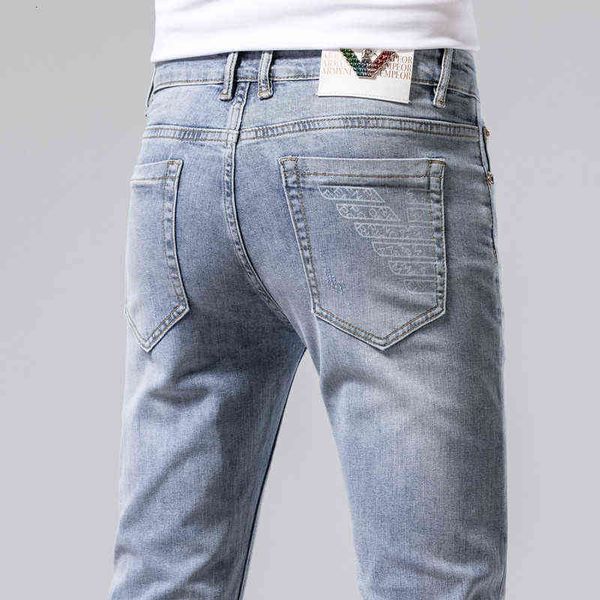thin summer spring and men's jeans korean version elastic slim fit small foot tide brand printed trousers, Blue
thin summer spring and men's jeans korean version elastic slim fit small foot tide brand printed trousers, Blue