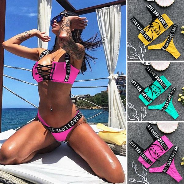 summer women bikini set swimsuit 2pcs letter push up padded bra bathing suit ladies bandage lace print, White;black
summer women bikini set swimsuit 2pcs letter push up padded bra bathing suit ladies bandage lace print, White;black