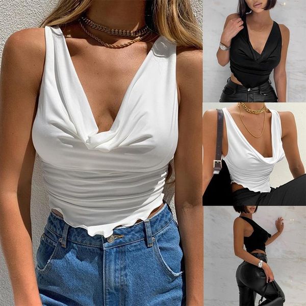 women's t-shirt solid color camisole summer sleeveless low-cut v-neck slim fit ruffled irregular top, White
women's t-shirt solid color camisole summer sleeveless low-cut v-neck slim fit ruffled irregular top, White