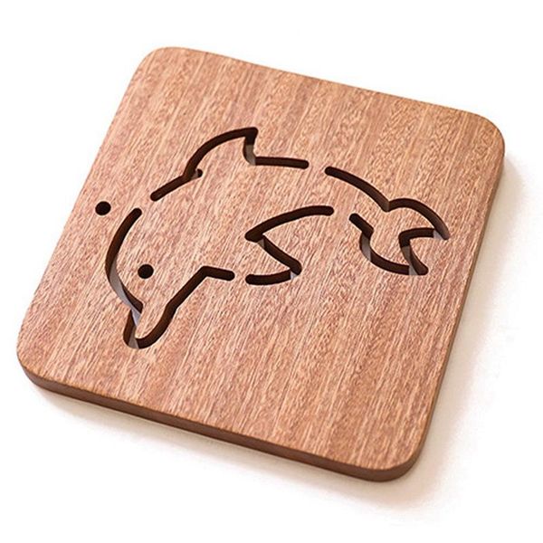 

mats & pads 2pcs ebony bowl mat potholder wood color tea cartoon dolphin hollow placemat square insulation