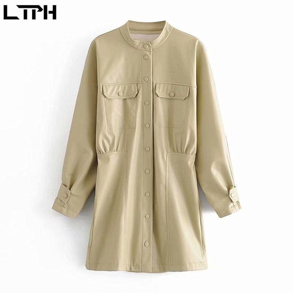o-neck synthetic leather pu women dress long sleeve mid-length single breasted pocket dresses 2021 autumn casual, Black;gray
o-neck synthetic leather pu women dress long sleeve mid-length single breasted pocket dresses 2021 autumn casual, Black;gray