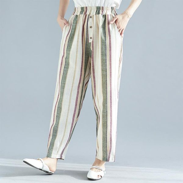 women's pants & capris 2021 summer women big size stripe print long loose cotton linen casual elastic waist harem, Black;white
women's pants & capris 2021 summer women big size stripe print long loose cotton linen casual elastic waist harem, Black;white