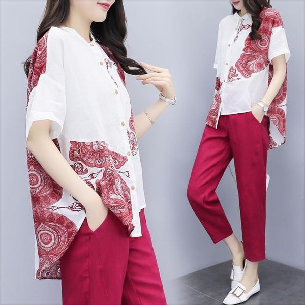 loose short sleeve shirt casual womenpant suit summer fashion print irregular blouses red trousers women clothing set, White
loose short sleeve shirt casual womenpant suit summer fashion print irregular blouses red trousers women clothing set, White