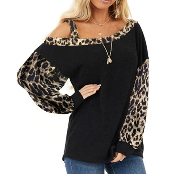 women autumn winter one shoulder hoodies sweatshirt long sleeve leopard patchwork fall loose hoodie pullover hoody 210507, Black
women autumn winter one shoulder hoodies sweatshirt long sleeve leopard patchwork fall loose hoodie pullover hoody 210507, Black