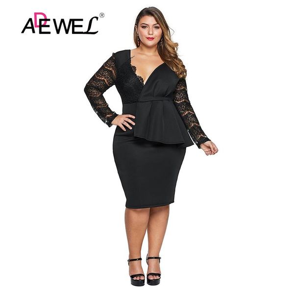 casual dresses adewel black white lace stitching surpliced v neck plus size dress 2021 woman party night robe femme 5xl, Black;gray
casual dresses adewel black white lace stitching surpliced v neck plus size dress 2021 woman party night robe femme 5xl, Black;gray