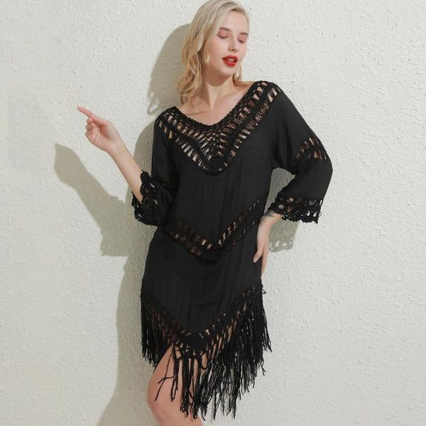set women beach dress female tassel cover ups tunic beachwear hollow out skirt black backless summer swimwear women's, Black;white
set women beach dress female tassel cover ups tunic beachwear hollow out skirt black backless summer swimwear women's, Black;white
