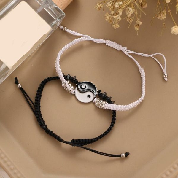 link, chain 2pcs/set yin yang couple bracelets drawstring cord braid bracelet chinese tai chi splittable jewelry lover gift, Black
link, chain 2pcs/set yin yang couple bracelets drawstring cord braid bracelet chinese tai chi splittable jewelry lover gift, Black