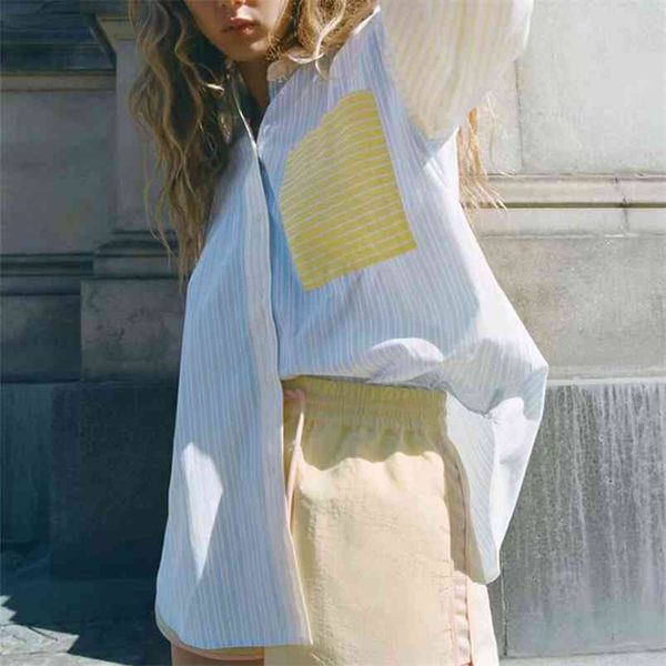 women summer fashion shirts blouses za long sleeve pockets striped patchwork female elegant casual loose blusas 210513, White
women summer fashion shirts blouses za long sleeve pockets striped patchwork female elegant casual loose blusas 210513, White