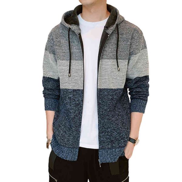 men's sweaters thick cardigan mens zipper striped hooded colorblocking fashion warm slim knitted male fleece hoodies coats aj1a, White;black 
men's sweaters thick cardigan mens zipper striped hooded colorblocking fashion warm slim knitted male fleece hoodies coats aj1a, White;black