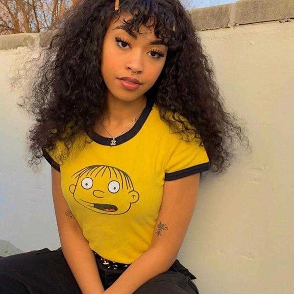 women's t-shirt designer cute print yellow crop casual crew neck cartoon t shirt w dudk, White
women's t-shirt designer cute print yellow crop casual crew neck cartoon t shirt w dudk, White