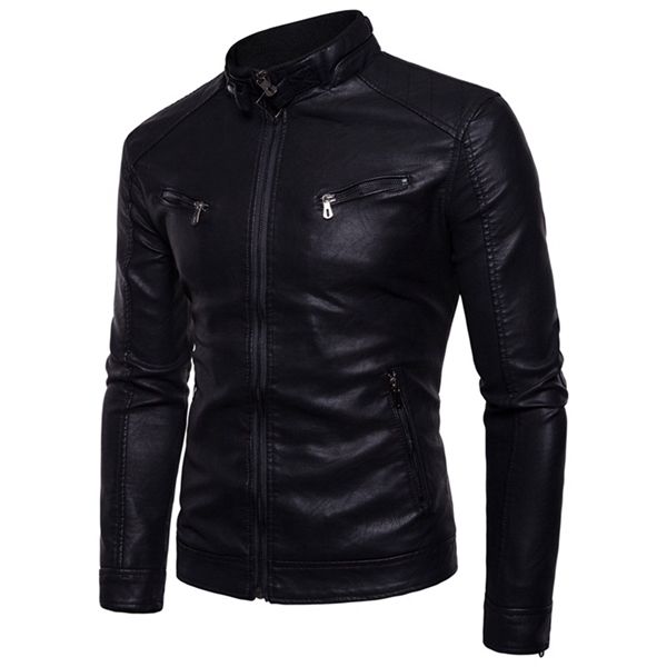 2021 autumn and winter fashion casual solid stand iron button zipper pocket slim fleece warm men's leather jacket x0621, Black;brown
2021 autumn and winter fashion casual solid stand iron button zipper pocket slim fleece warm men's leather jacket x0621, Black;brown