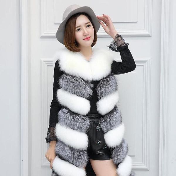 women's fur & faux trodeam 2021 stitching mid-length vests slim color matching vest female, Black
women's fur & faux trodeam 2021 stitching mid-length vests slim color matching vest female, Black
