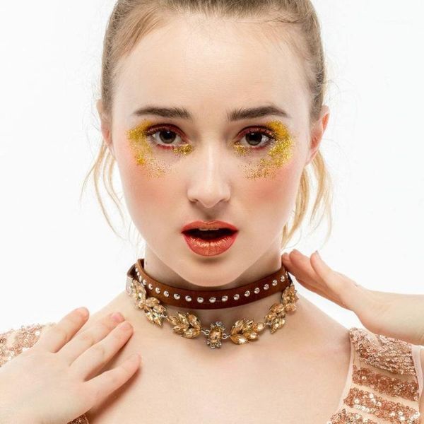 new design bib multilayers leather chain crystal flower statement collar choker necklace for ladies1, Golden;silver
new design bib multilayers leather chain crystal flower statement collar choker necklace for ladies1, Golden;silver