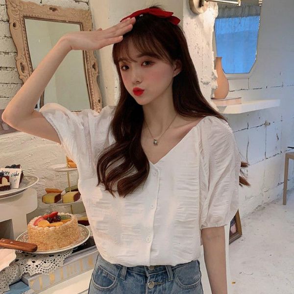 women's blouses & shirts women short sleeves v-neck summer female solid loose plus size simple ruched design harajuku kawaii vintage, White
women's blouses & shirts women short sleeves v-neck summer female solid loose plus size simple ruched design harajuku kawaii vintage, White