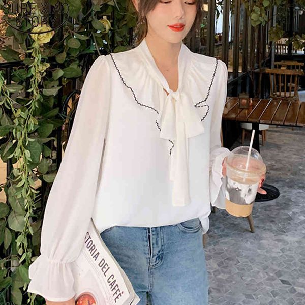 korean sweet bow flare long sleeve shirts women autumn white chiffon blouses solid loose female ropa de mujer 10604 210417
korean sweet bow flare long sleeve shirts women autumn white chiffon blouses solid loose female ropa de mujer 10604 210417