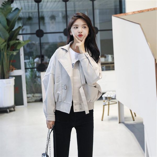 women's leather & faux motorcycle coat jacket women short 2021 korean loose spring autumn pu high waist basic jackets, Black
women's leather & faux motorcycle coat jacket women short 2021 korean loose spring autumn pu high waist basic jackets, Black